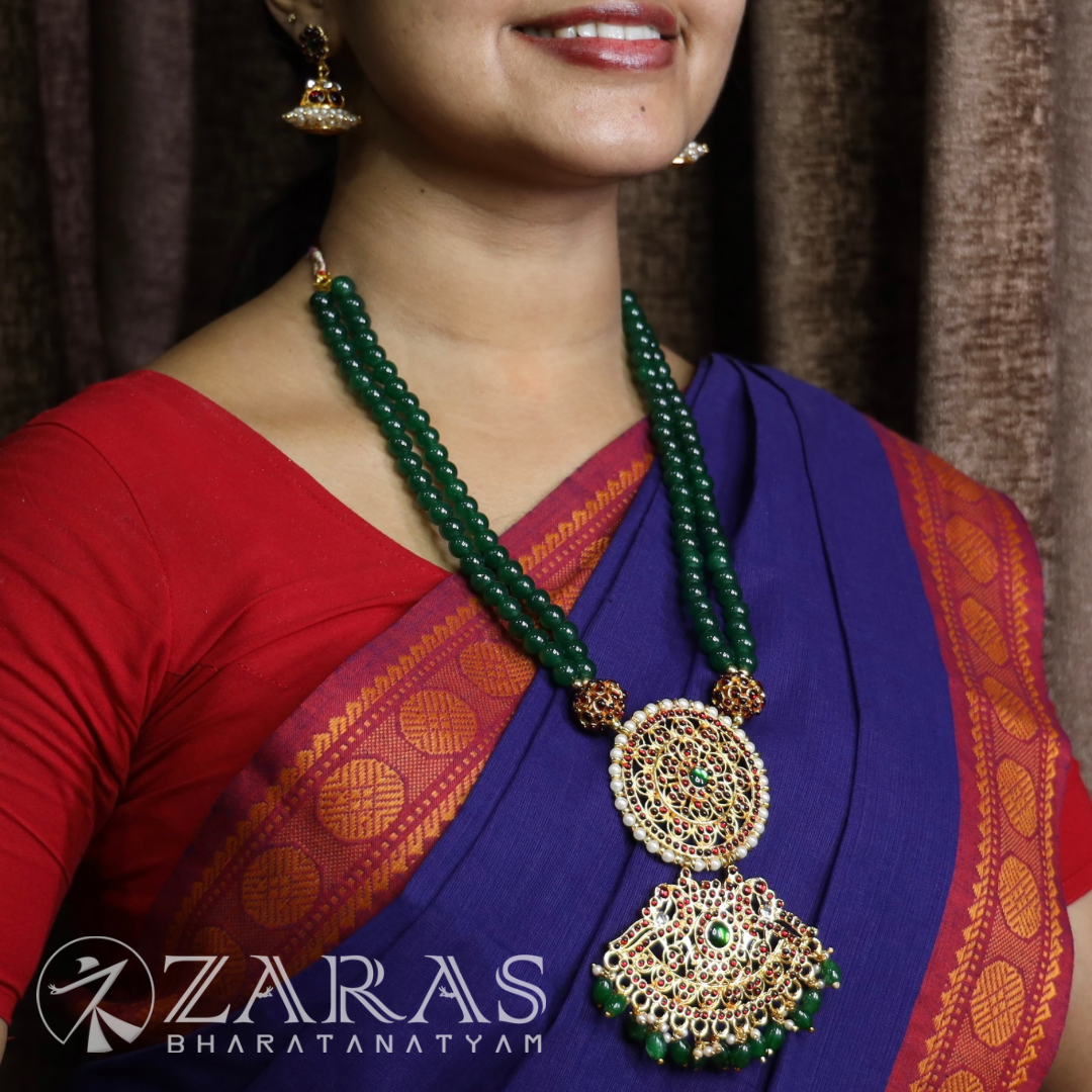 Bharatanatyam Dance Jewellery - Long Chain Green Beads Round Pen Kemp image 0