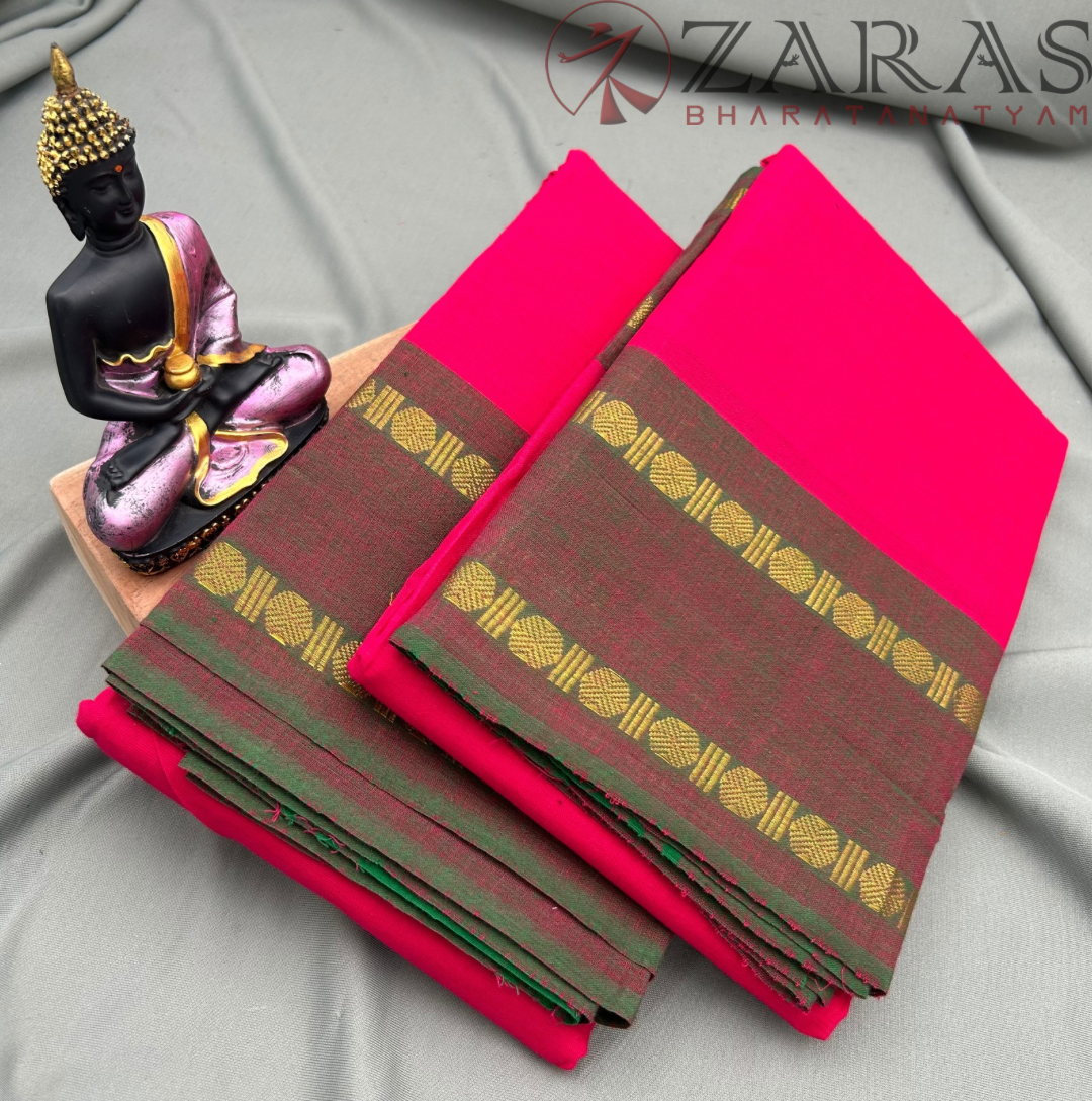 Bharatanatyam Dance Practice Saree - Pink with Green D Coin Border image 1