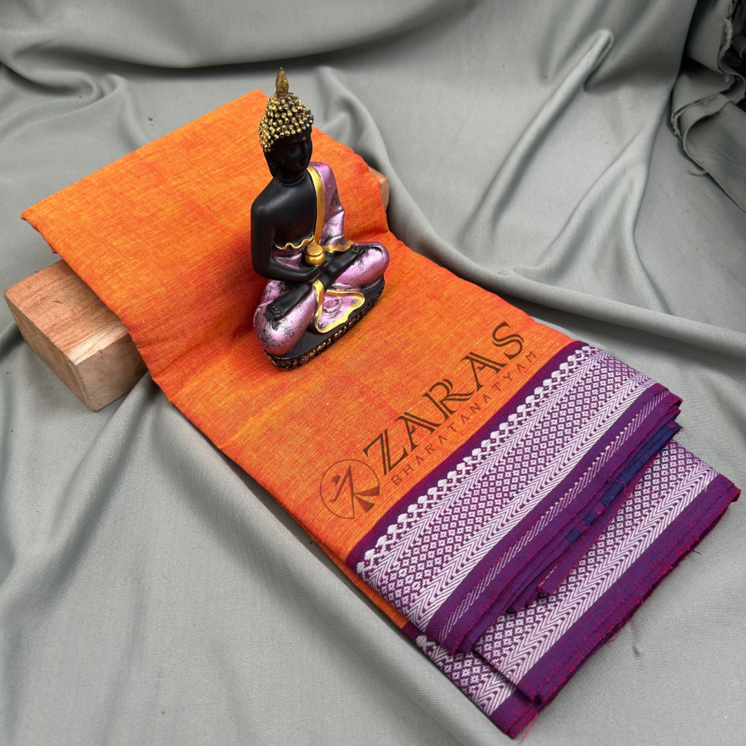 Bharatanatyam Dance Practice Saree - Orange with Purple Gopuram Border image 0