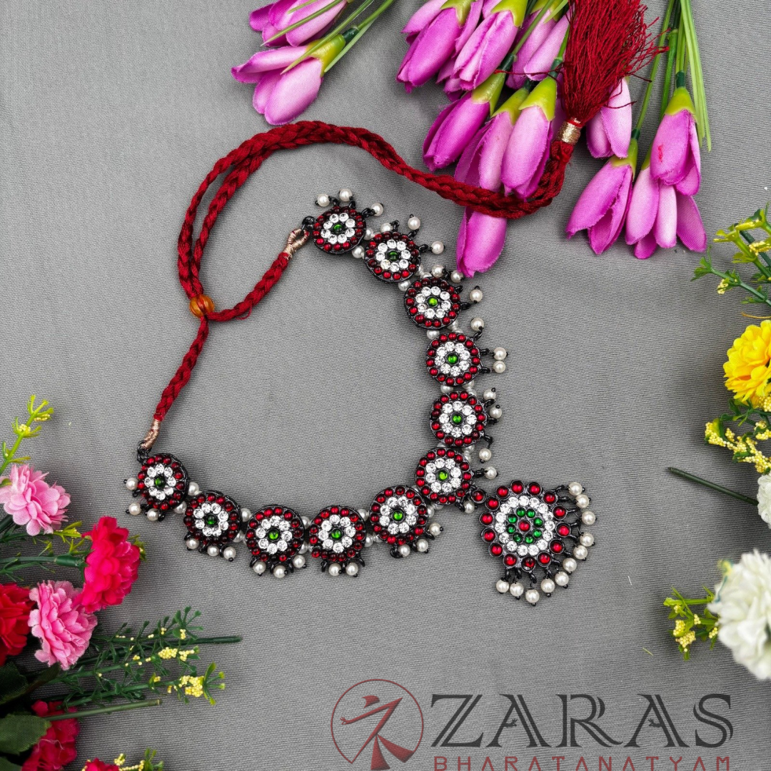 Bharatanatyam Dance Jewellery Black - Necklace Round Flower RG Kemp CS pearls image 2