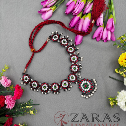 Bharatanatyam Dance Jewellery Black - Necklace Round Flower RG Kemp CS pearls image 2