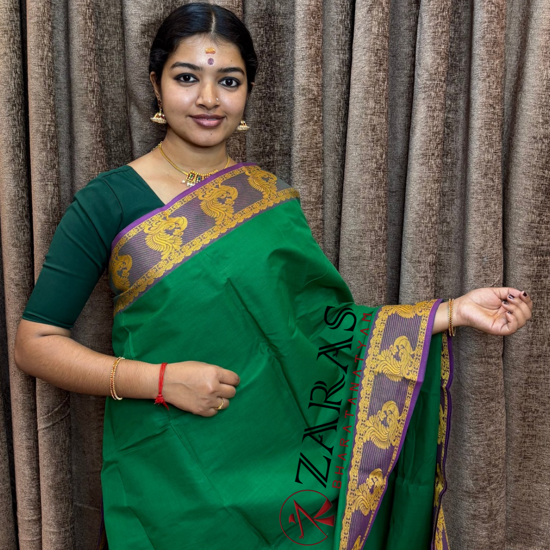 Bharatanatyam Dance Practice Saree - Green Mus Peacock Border image 0