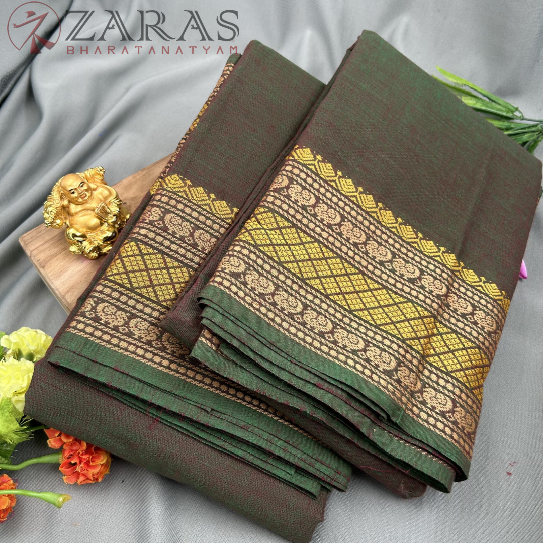 Bharatanatyam Dance Practice Saree - Green Mix Maroon S Peacock Border (6mtr) image 1
