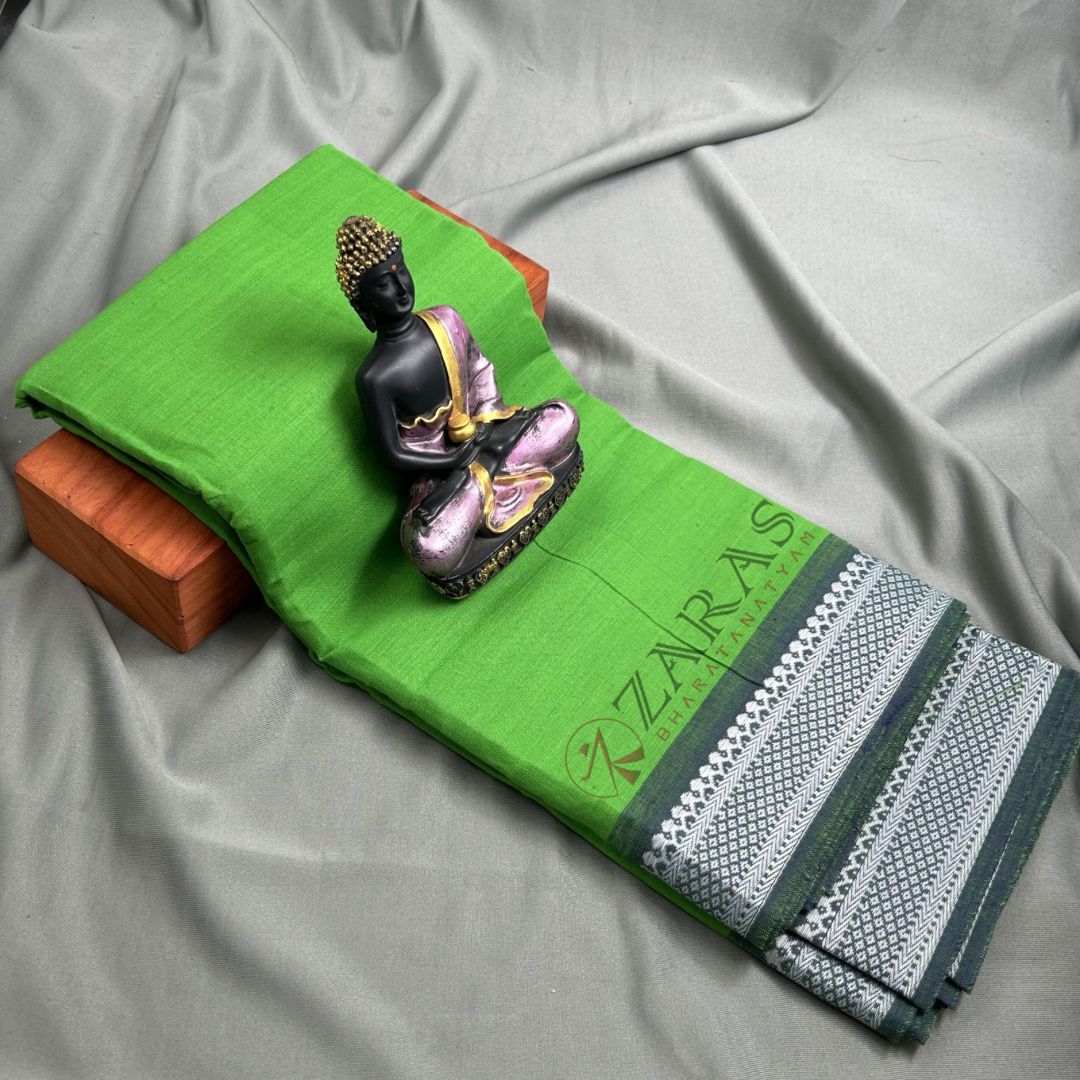 Bharatanatyam Dance Practice Saree - L Green with Blue Gopuram Border image 0