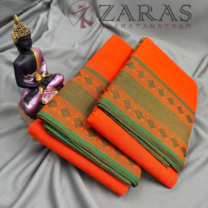 Bharatanatyam Dance Practice Saree - Orange with Green Double Diamond Border image 2