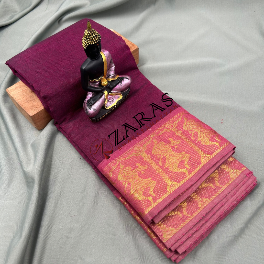 Bharatanatyam Dance Practice Saree - Magenta with Baby Pink Doll Border image 0