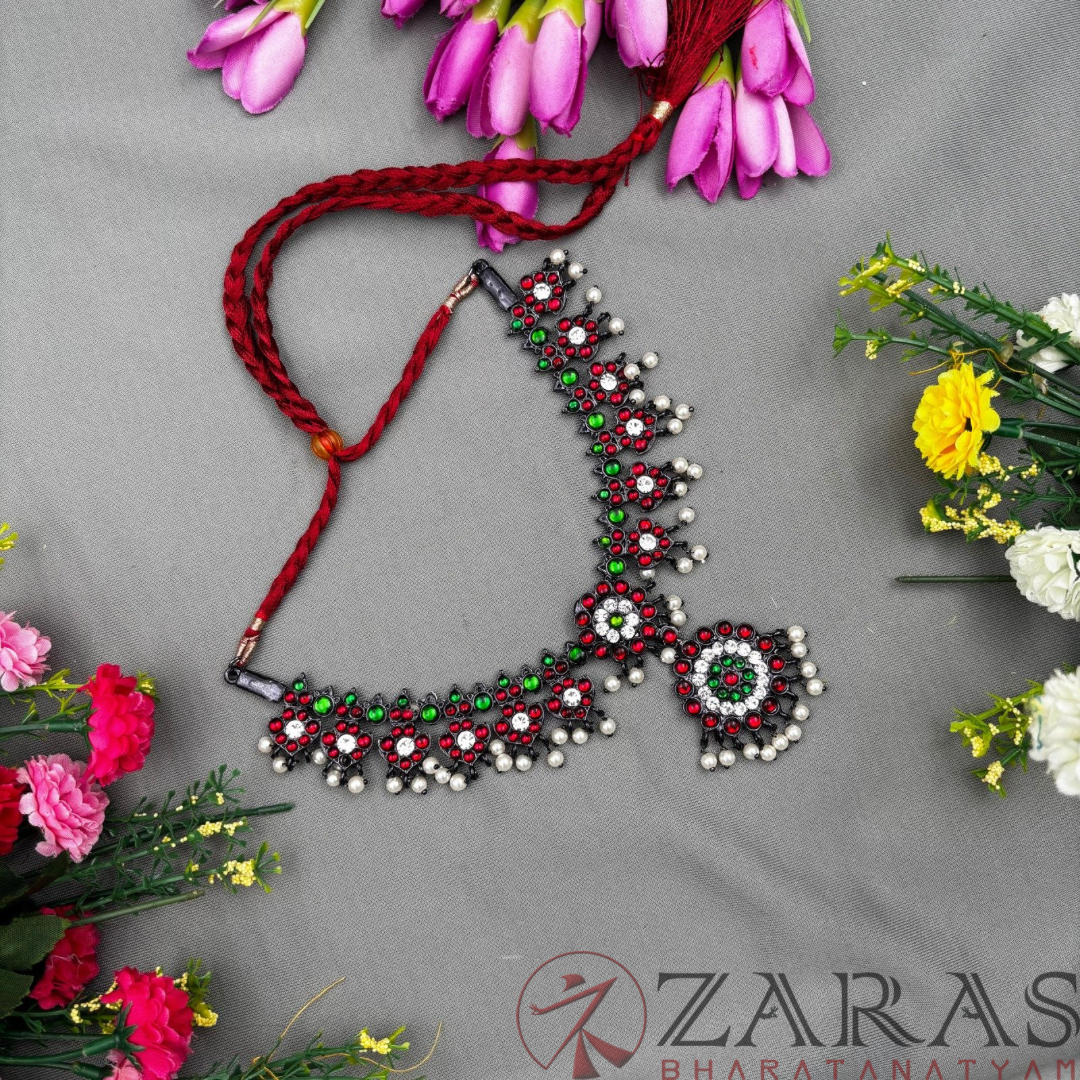 Bharatanatyam Dance Jewellery Black - Necklace Flower Leaf RG Kemp CS pearls image 2