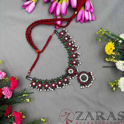 Bharatanatyam Dance Jewellery Black - Necklace Flower Leaf RG Kemp CS pearls image 2