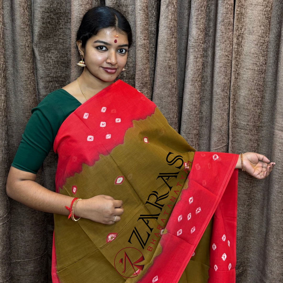 Bharatanatyam Dance Practice Saree - D Sandal with Red Bandini Saree image 0