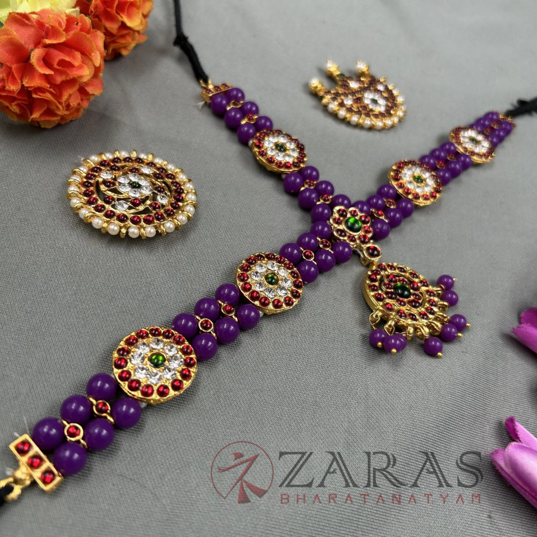 Bharatanatyam Dance Jewellery - Headset Round Purple Balls RG Kemp image 1
