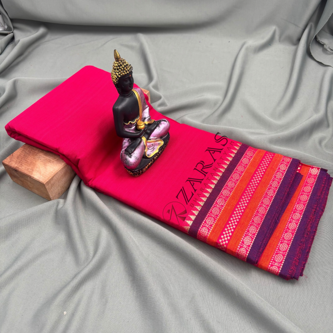 Bharatanatyam Dance Practice Saree - Pink with Violet Double Coin Border image 1