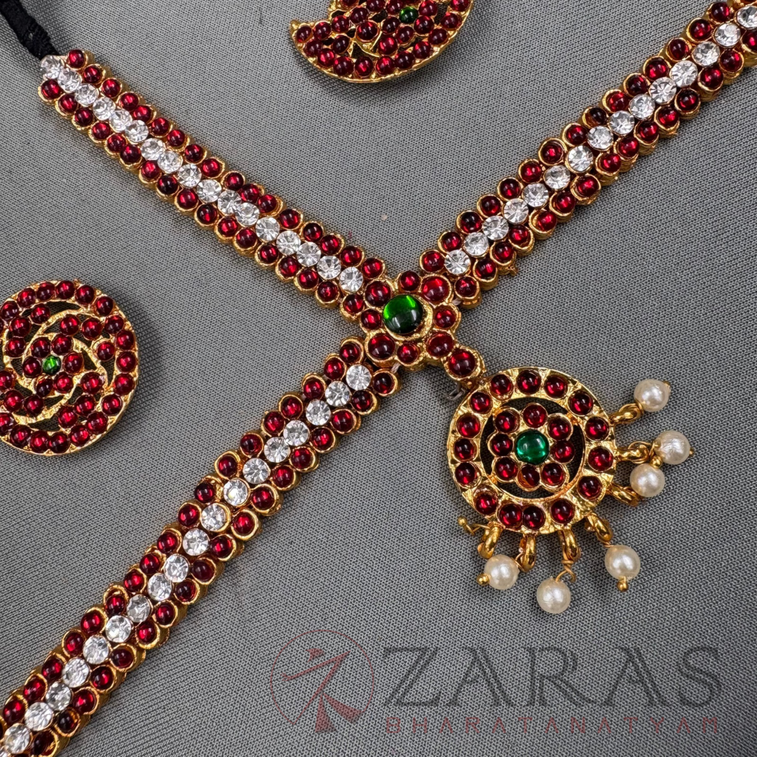 Bharatanatyam Dance Jewellery - Headset Round S Sow RG Kemp Beads CS image 2