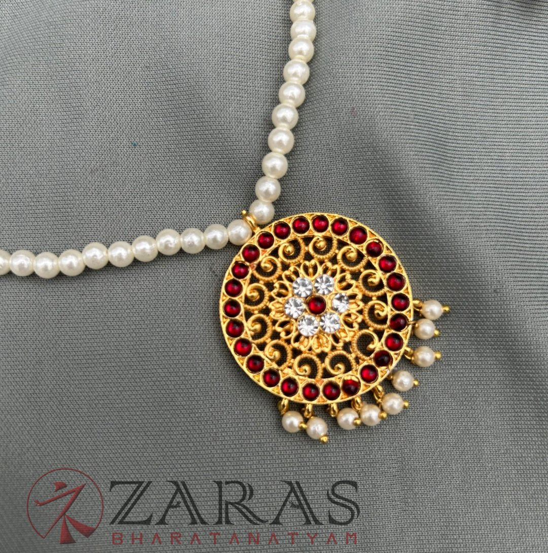 Bharatanatyam Dance Jewellery - Necklace 1 Line Beads Round Red Kemp image 0