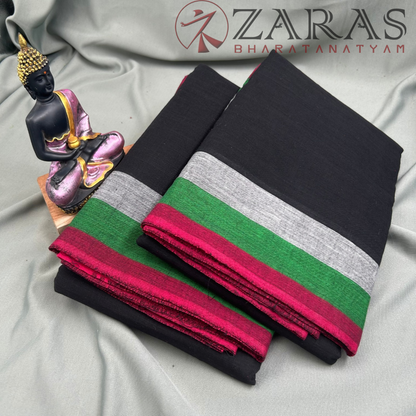Bharatanatyam Dance Practice Saree - Black with Multi Triple Border image 1