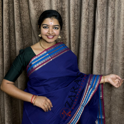 Bharatanatyam Dance Practice Saree - Dark Blue with Red Double Coin Border image 0