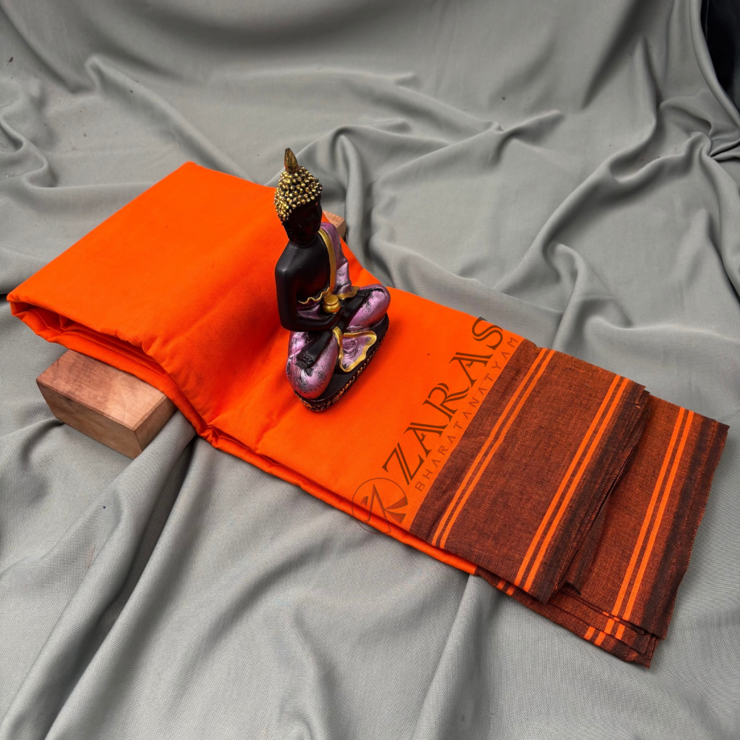 Bharatanatyam Dance Practice Saree - Orange With Black Plain Border image 1