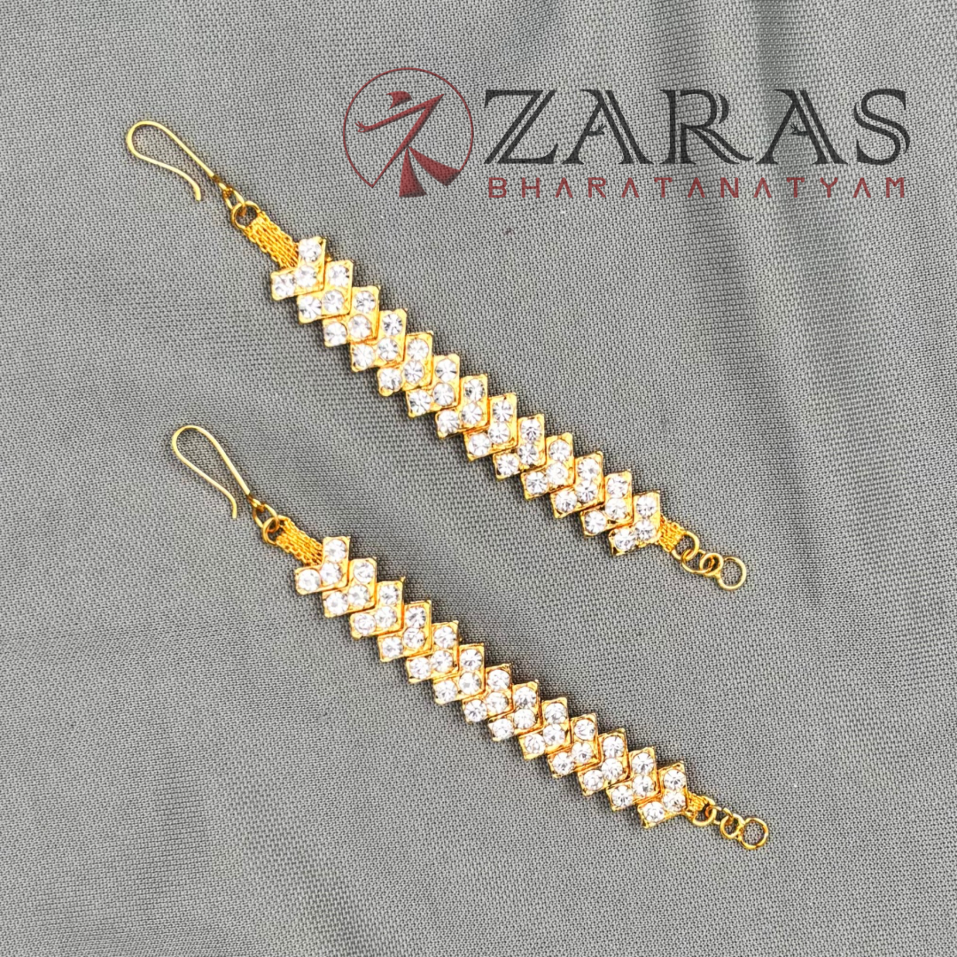 Bharatanatyam Dance Jewellery - Full White Stone Maatal V Type image 2