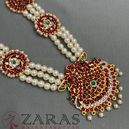 Bharatanatyam Dance Jewellery - 3 Line Beads Sun & Moon RG Kemp Haaram / Long Chain image 1