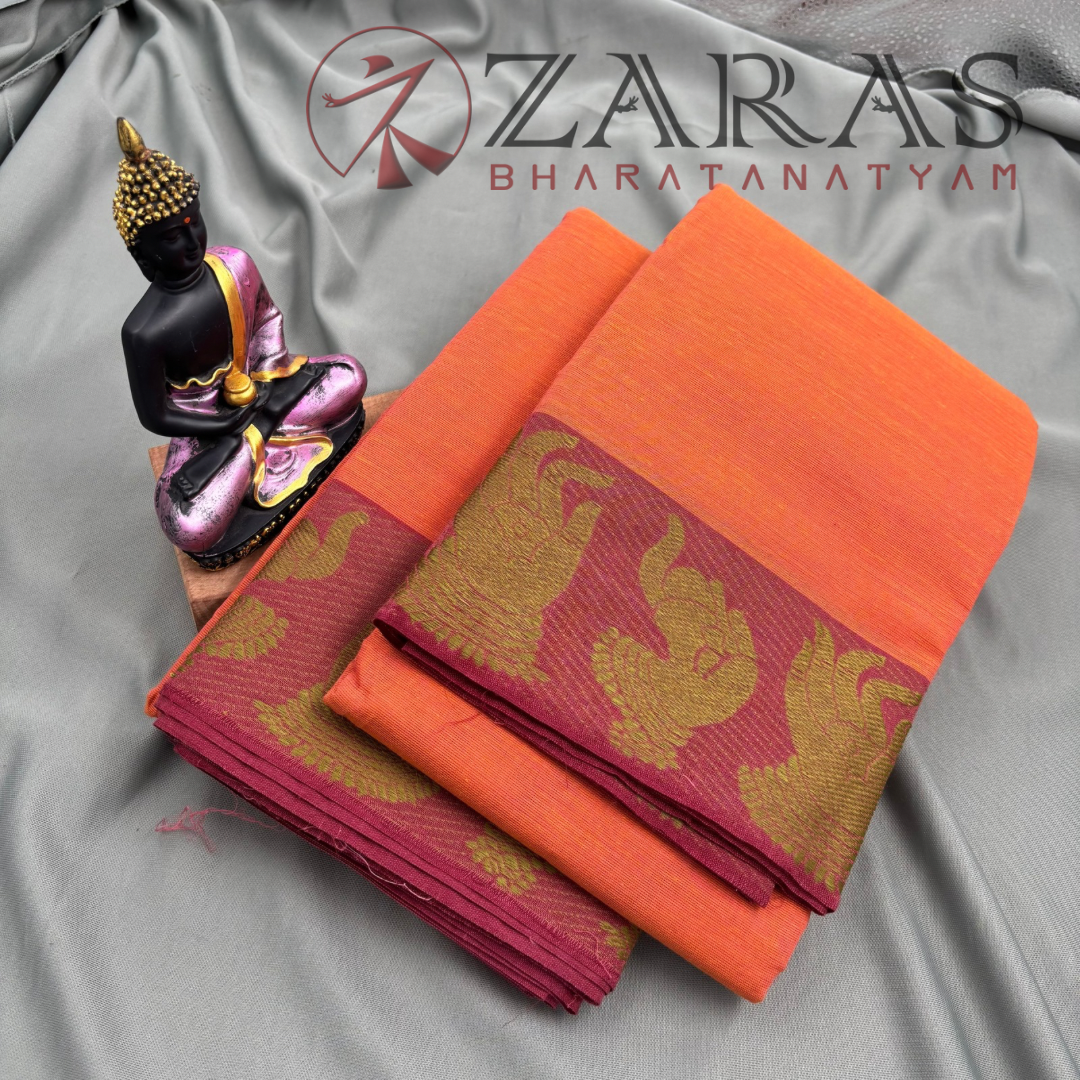 Bharatanatyam Dance Practice Saree - Mustard Orange with Maroon Mudra Border image 2