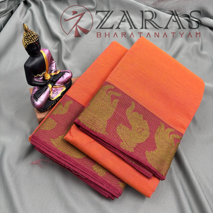 Bharatanatyam Dance Practice Saree - Mustard Orange with Maroon Mudra Border image 2