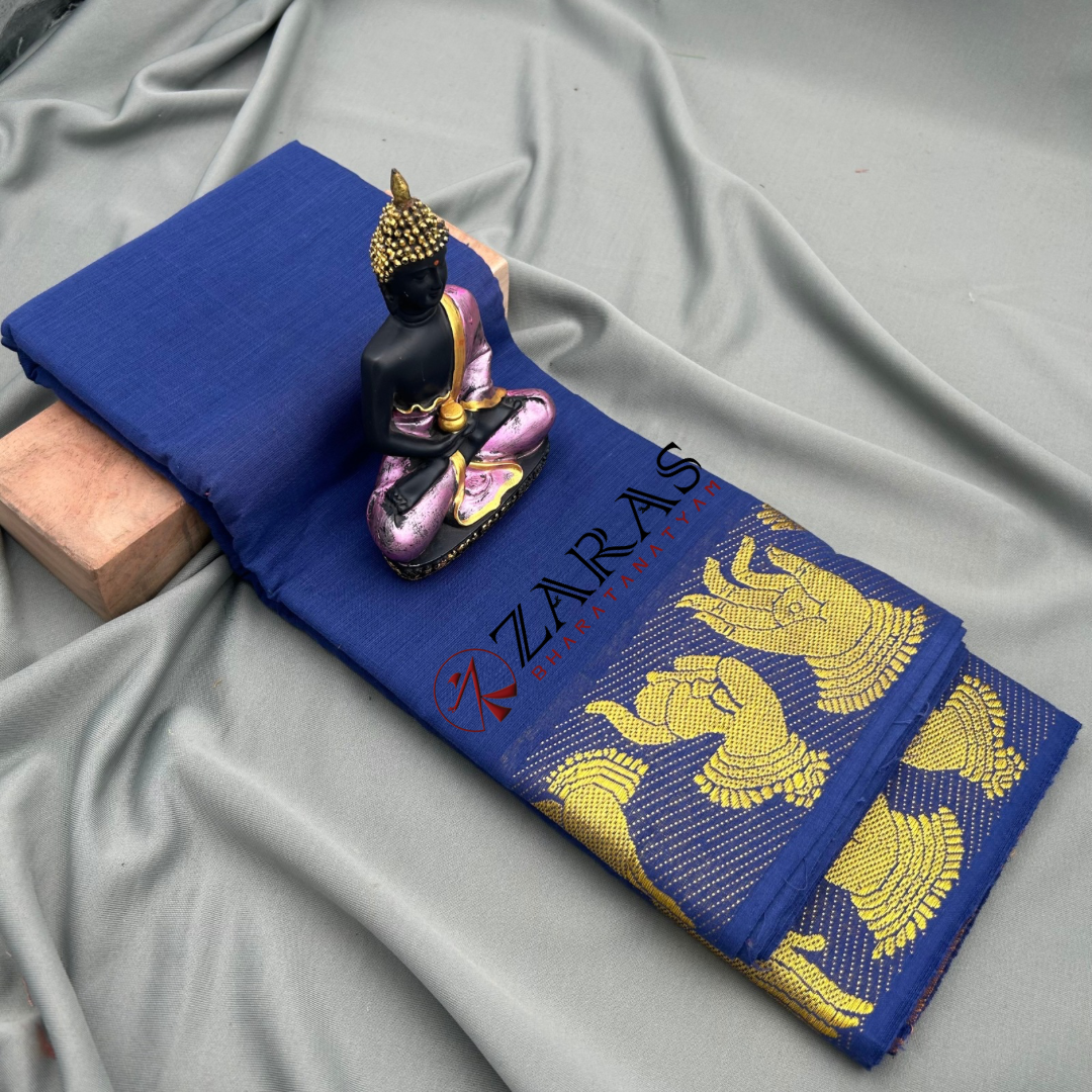 Bharatanatyam Dance Practice Saree - Blue with Gold Mudra Border image 0