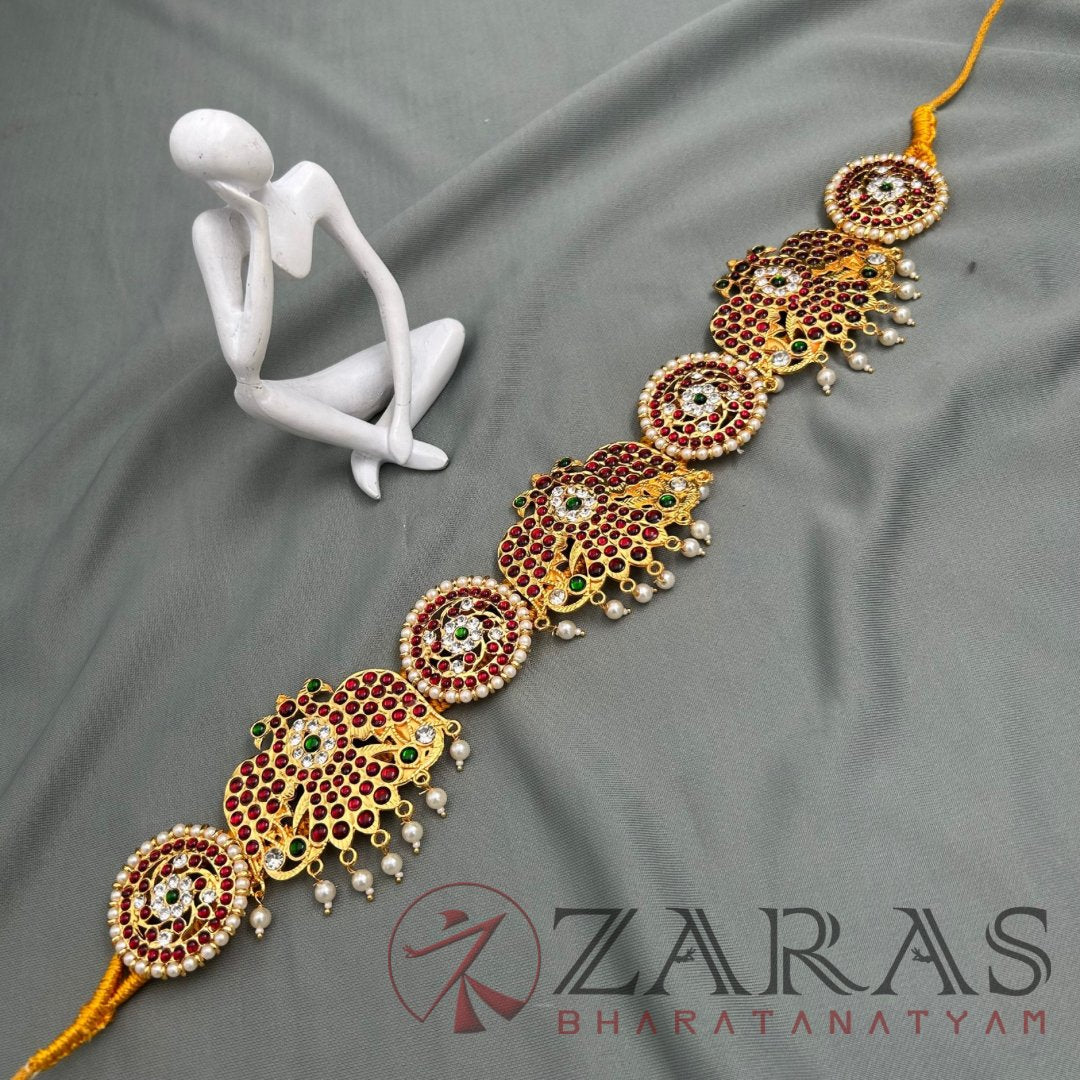 Bharatanatyam Dance Jewellery - Sun & Peacock RG Kemp CS Hip Belt (Ottiyanam) image 0