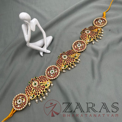 Bharatanatyam Dance Jewellery - Sun & Peacock RG Kemp CS Hip Belt (Ottiyanam) image 0