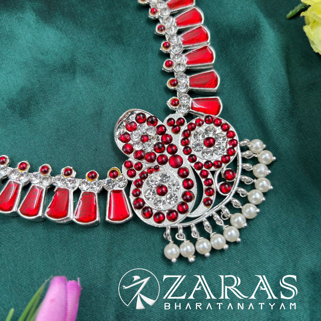 Bharatanatyam Dance Silver Jewellery - Snake & Enamel Necklace Red Kemp WS image 1