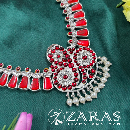 Bharatanatyam Dance Silver Jewellery - Snake & Enamel Necklace Red Kemp WS image 1