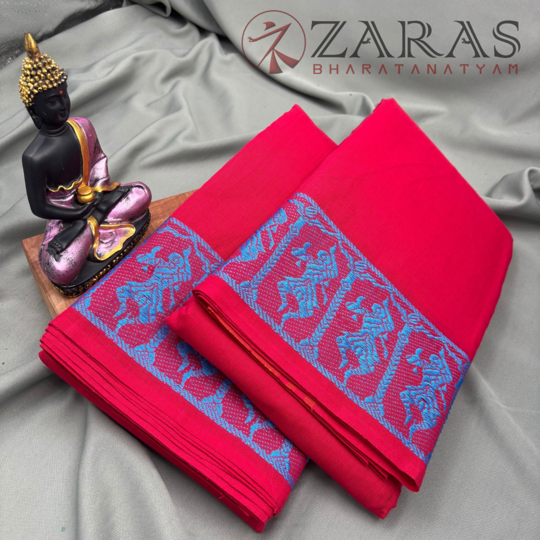 Bharatanatyam Dance Practice Saree - Red L Blue Doll Border image 2