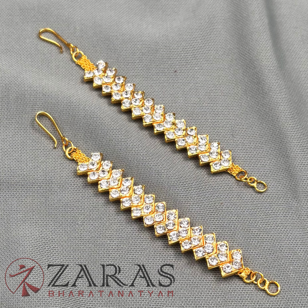 Bharatanatyam Dance Jewellery - Full White Stone Maatal V Type image 3