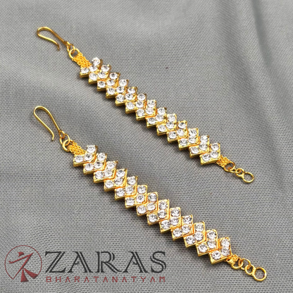 Bharatanatyam Dance Jewellery - Full White Stone Maatal V Type image 3