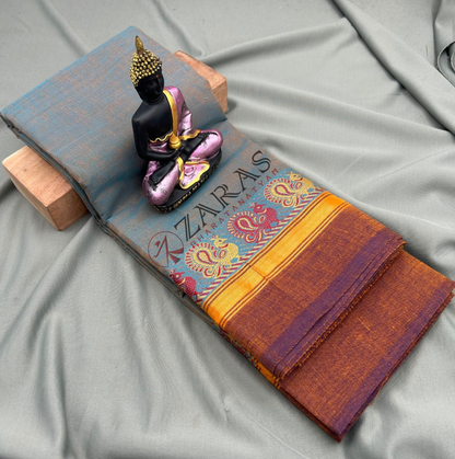 Bharatanatyam Dance Practice Saree - D Shade Blue with Purple Small Peacock Border image 0