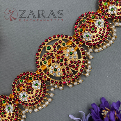 Bharatanatyam Dance Jewellery - Round Peacock RG Kemp CS Hip Belt (Ottiyanam) image 2