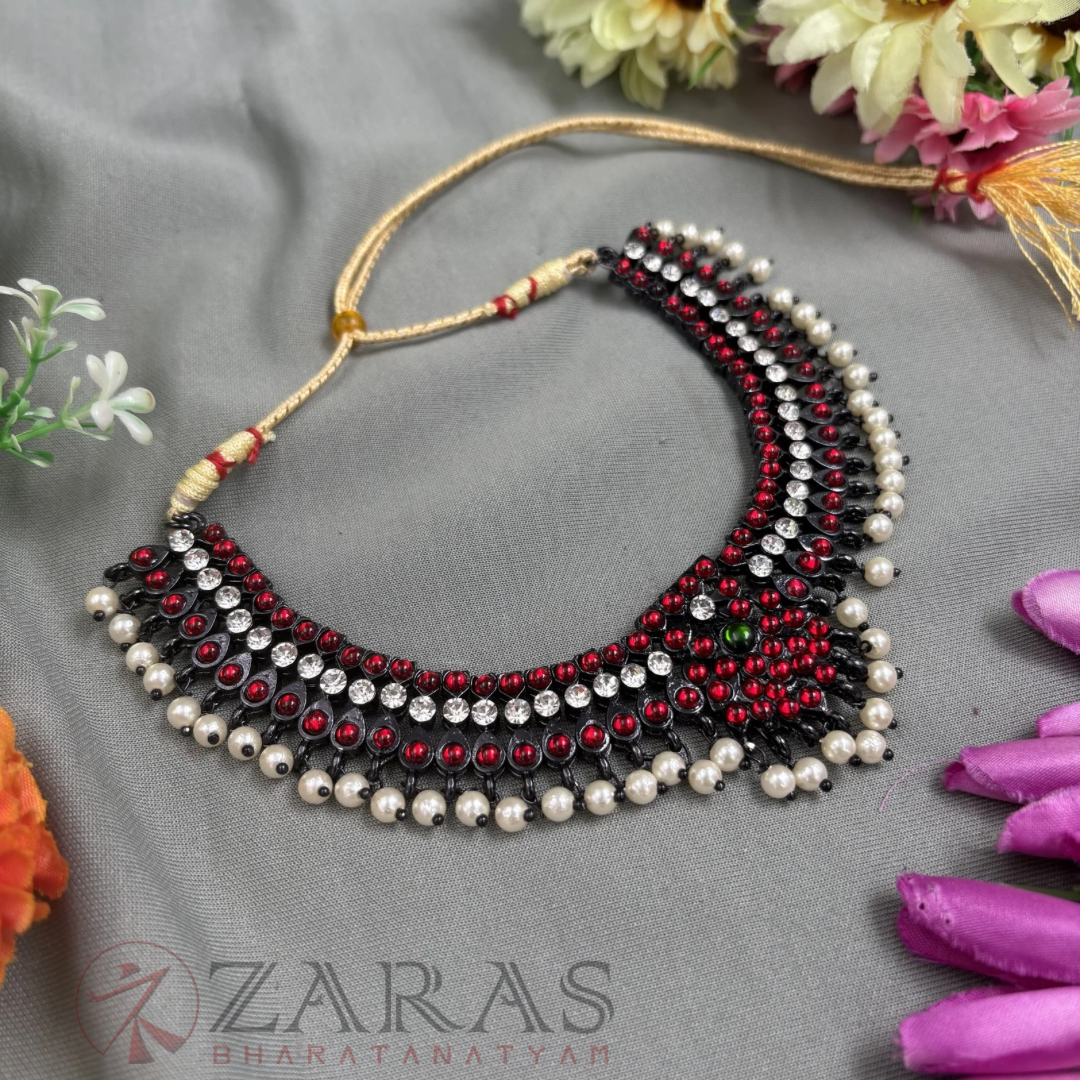 Bharatanatyam Dance Jewellery Black - Necklace Flower Kemp CS Pearls image 0