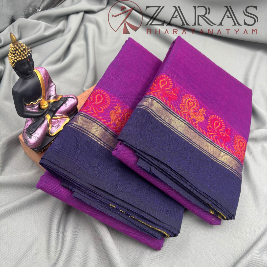 Bharatanatyam Dance Practice Saree - Purple Small Peacock Border image 1