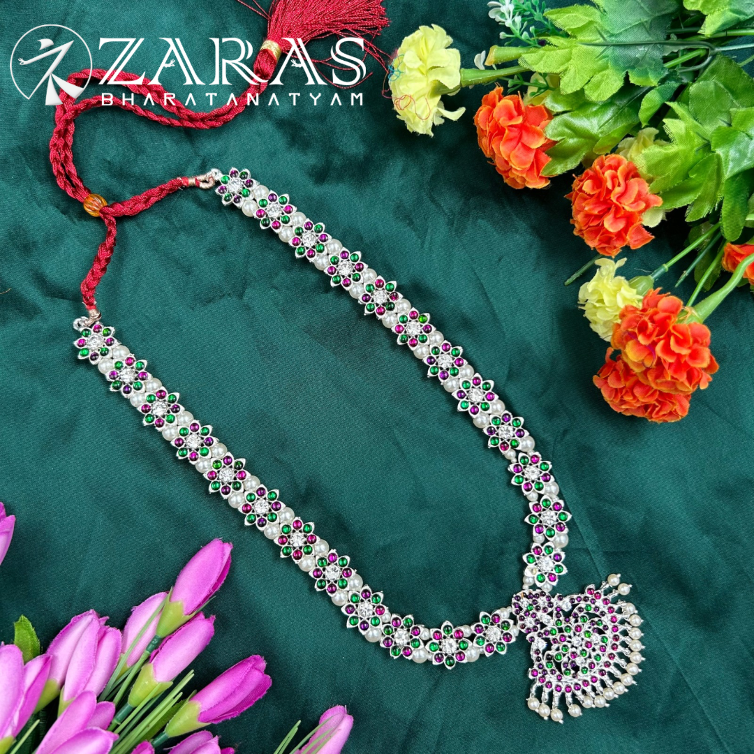 Bharatanatyam Dance Silver Jewellery - Haaram Flower Design PG Kemp CS image 0