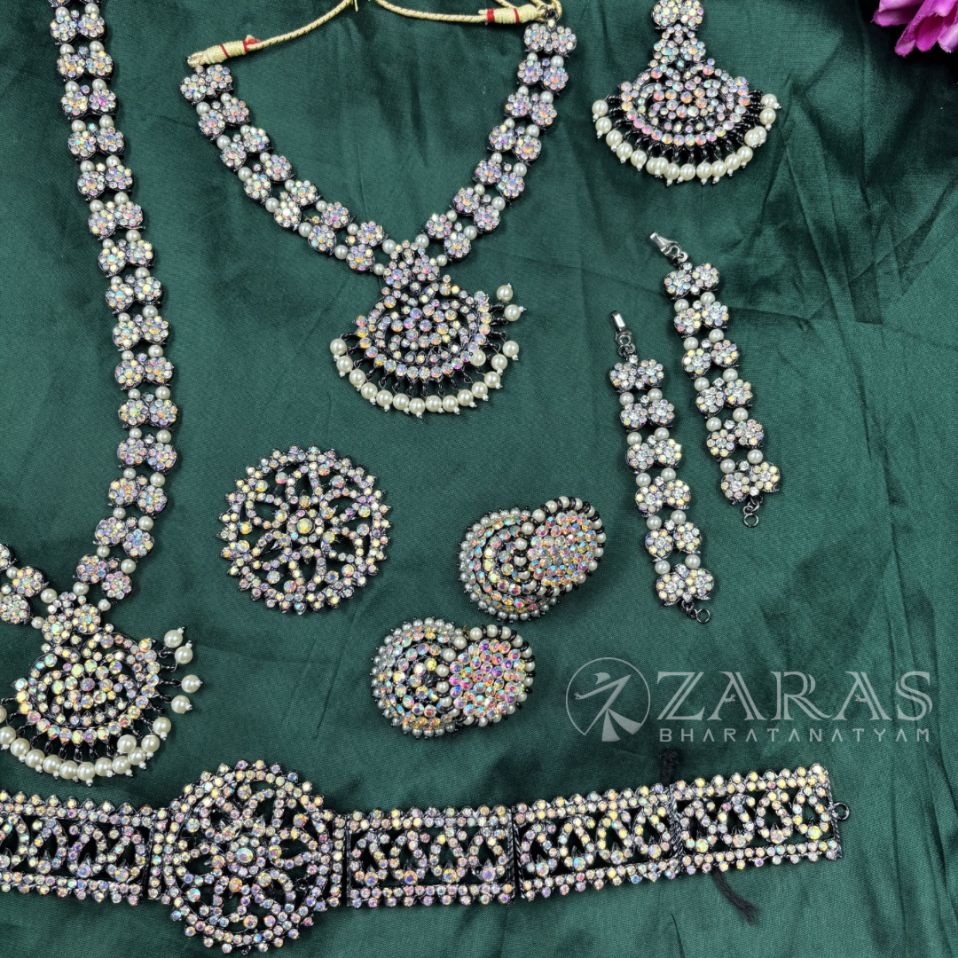 Bharatanatyam Dance Jewellery Full set - D Manga white Stone image 1
