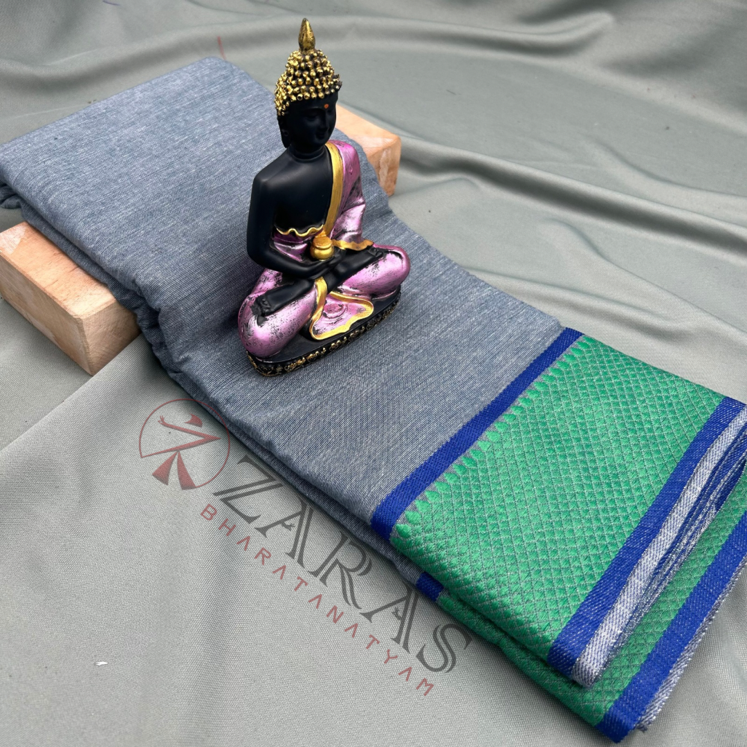 Bharatanatyam Dance Practice Saree - Grey Green Gopuram Border image 0