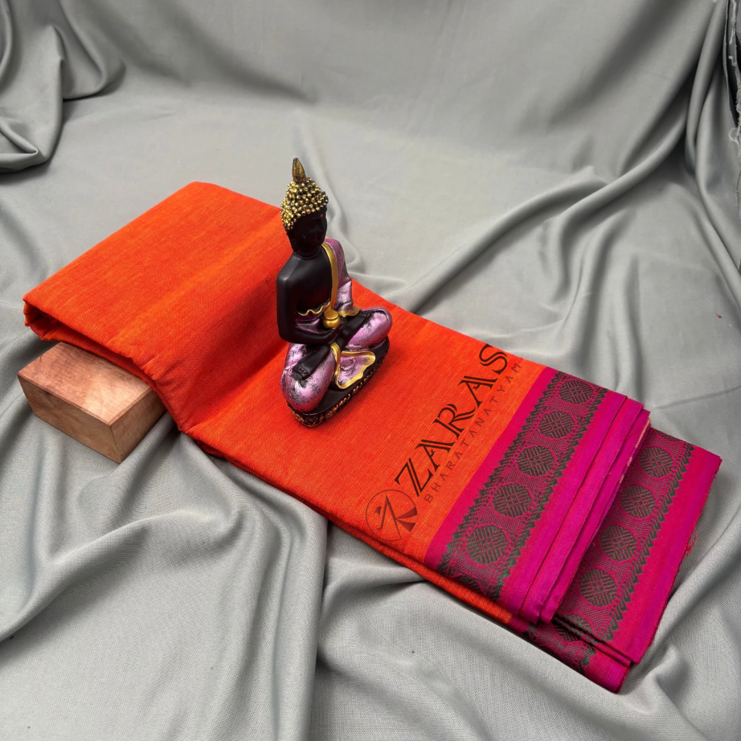 Bharatanatyam Dance Practice Saree - Mustard Orange with Purple Coin Border image 1