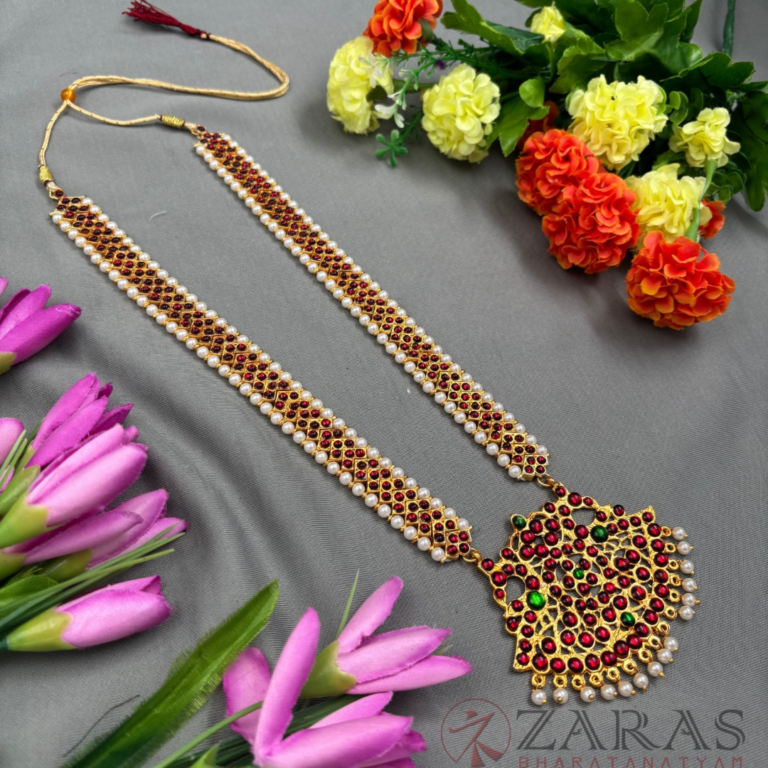 Bharatanatyam Dance Jewellery - V Padak Full Red Kemp Beads image 1