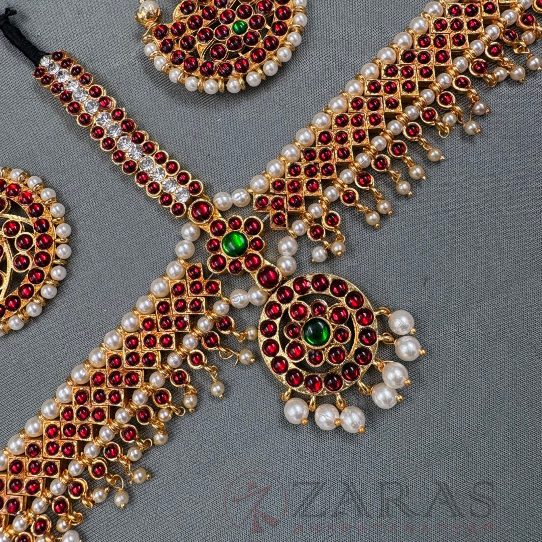Bharatanatyam Dance Jewellery - Headset Round V RG Kemp Beads CS image 2