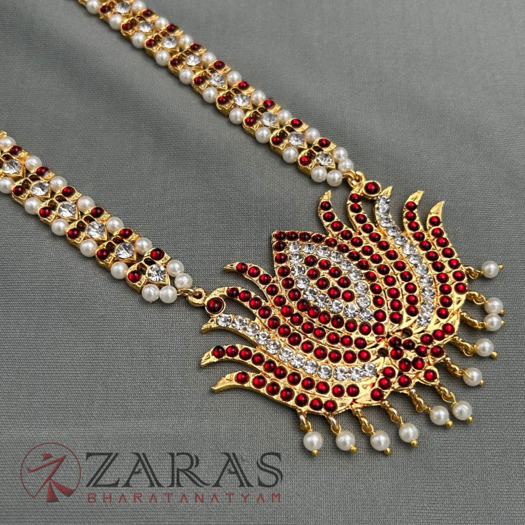 Bharatanatyam Dance Jewellery - Lotus with Leaf CS RG Kemp Haaram / Long Chain image 3