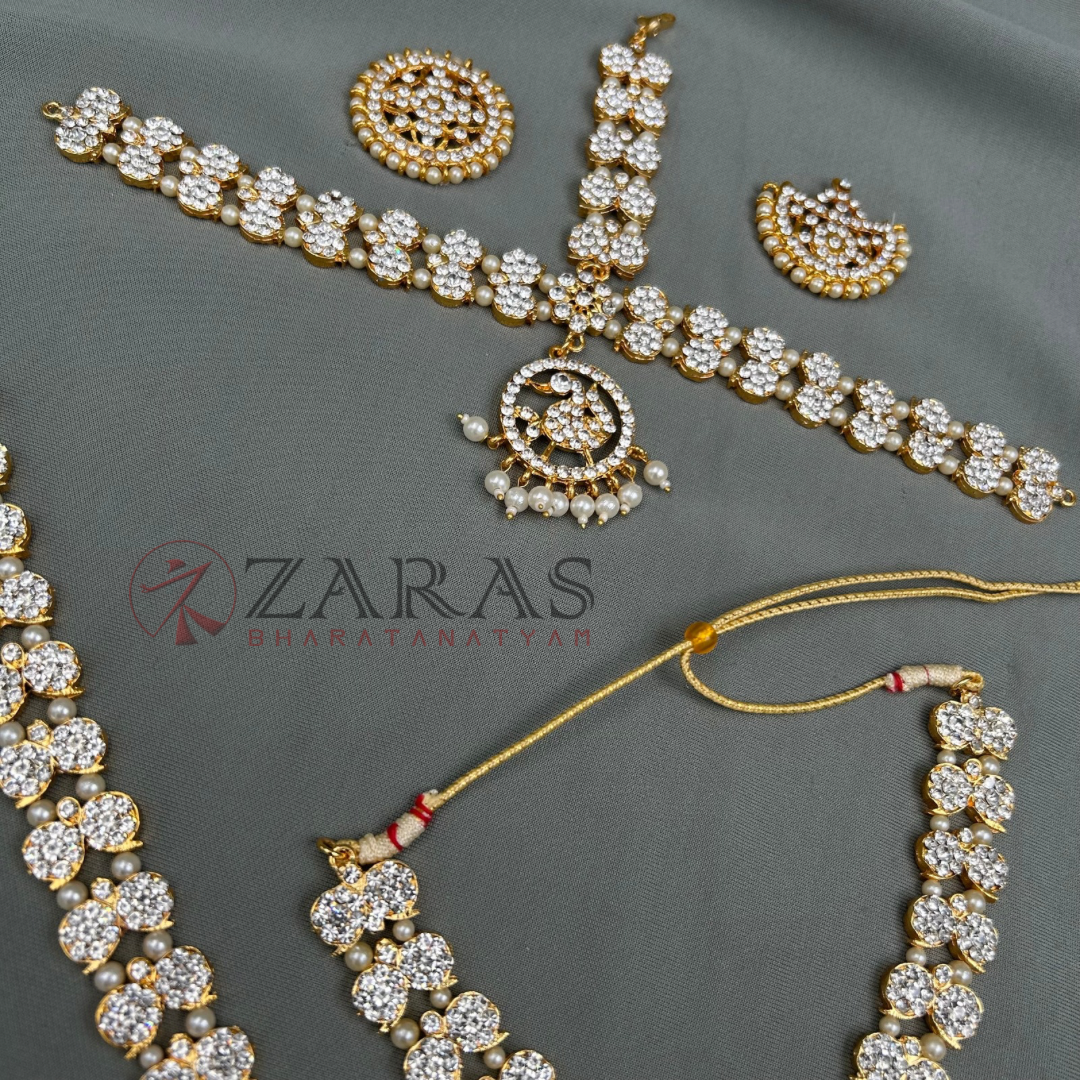 Bharatanatyam Dance Jewellery - D Manga White Stone Full Set image 1