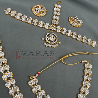 Bharatanatyam Dance Jewellery - D Manga White Stone Full Set image 1