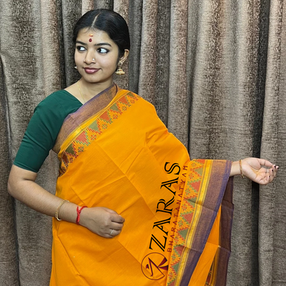 Bharatanatyam Dance Practice Saree - Mango Yellow Violet Gopuram Border image 0