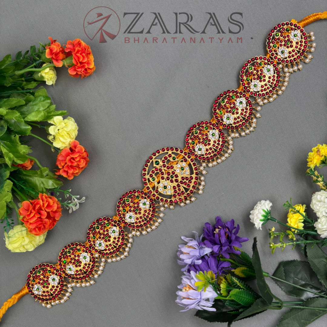 Bharatanatyam Dance Jewellery - Round Peacock RG Kemp CS Hip Belt (Ottiyanam) image 0