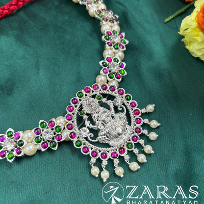 Bharatanatyam Dance Silver Jewellery - Flower & Lakshmi Necklace PG Kemp CS image 1