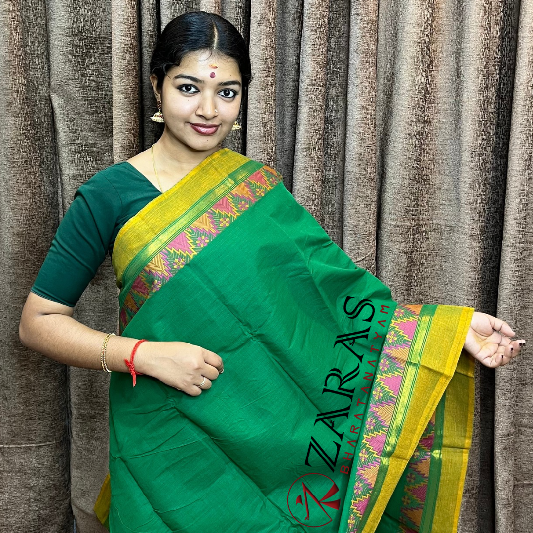 Bharatanatyam Dance Practice Saree - Green Yellow Gopuram Border image 0