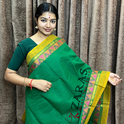 Bharatanatyam Dance Practice Saree - Green Yellow Gopuram Border image 0